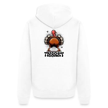 Twerky – Truthahn im Twerk-Modus - Unisex Premium Bio Zip Hoodie - Weiß - Hinten - Thijin (182cm)