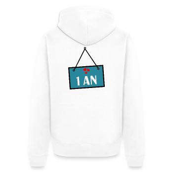 1. 1 year. 1st ANNIVERSARY. 1 YEAR ANNIVERSARY - Unisex Premium Organic Zip Hoodie - white - Back - Thijin (182cm)