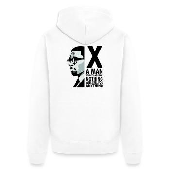 Malcolm X - Ein Mann, der für nichts steht, wird fallen - Unisex Premium Bio Zip Hoodie - Weiß - Hinten - Thijin (182cm)