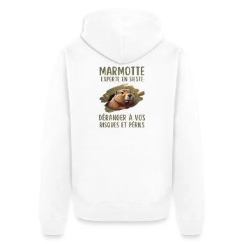 Marmotte experte en sieste ne pas déranger - Veste à capuche bio Premium Unisexe - blanc - Dos - Thijin (182cm)