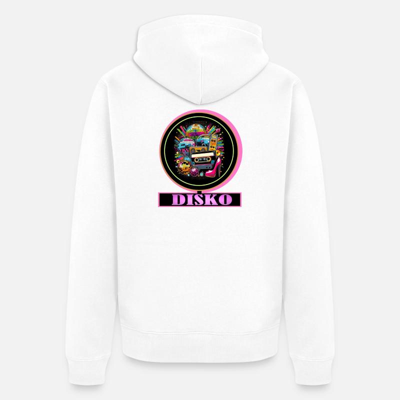 Disco Retro Cassette Neon Gloss - Veste à capuche bio Premium Unisexe - blanc