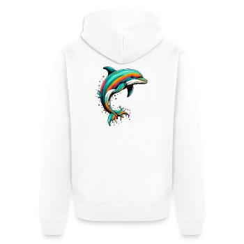 Delfin - Unisex Premium Bio Zip Hoodie - Weiß - Hinten - Thijin (182cm)