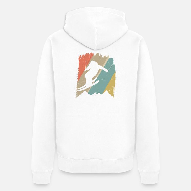Retro Snowboard Silhouette auf Pastellstreifen - Unisex Premium Bio Zip Hoodie - Weiß