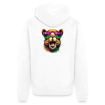 Kamel - Unisex Premium Bio Zip Hoodie - Weiß - Hinten - Thijin (182cm)