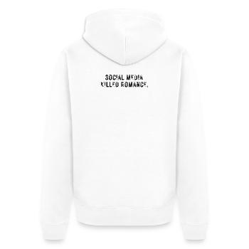 SOCIAL MEDIA KILLED ROMANCE - Unisex Premium Bio Zip Hoodie - Weiß - Hinten - Thijin (182cm)