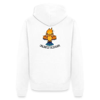 Unlimited Respawn – Süßer Phönix Cartoon - Unisex Premium Bio Zip Hoodie - Weiß - Hinten - Thijin (182cm)