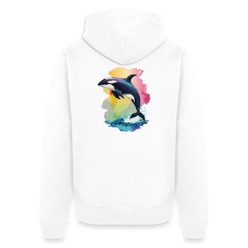 Faszination Orca: Die majestätischen Jäger - Unisex Premium Bio Zip Hoodie - Weiß - Hinten - Thijin (182cm)