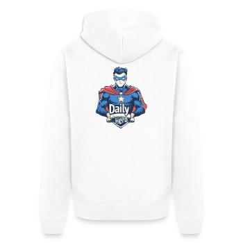 Daily Hero - Entfessle den Helden in Dir - Unisex Premium Bio Zip Hoodie - Weiß - Hinten - Thijin (182cm)