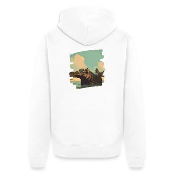 Nilpferd Retro - Unisex Premium Bio Zip Hoodie - Weiß - Hinten - Thijin (182cm)