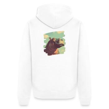 Nilpferd Retro - Unisex Premium Bio Zip Hoodie - Weiß - Hinten - Thijin (182cm)