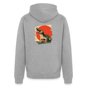 Krokodil - Unisex Premium Bio Zip Hoodie - Grau meliert - Hinten - Nico (187cm)
