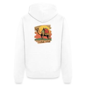 Kamel - Unisex Premium Bio Zip Hoodie - Weiß - Hinten - Thijin (182cm)