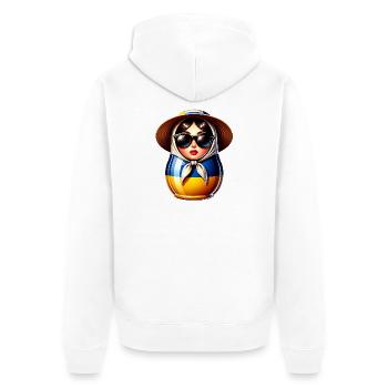 Ukraine Matriochka avec lunettes de soleil pour les Ukrainiens - Veste à capuche bio Premium Unisexe - blanc - Dos - Thijin (182cm)
