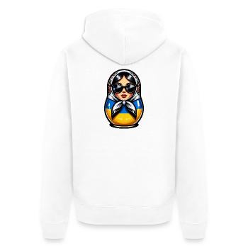 Ukraine Matriochka avec lunettes de soleil pour les Ukrainiens - Veste à capuche bio Premium Unisexe - blanc - Dos - Thijin (182cm)