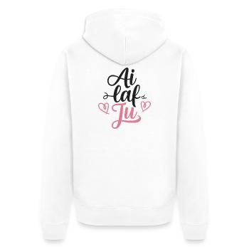 i laf ju - Unisex Premium Organic Zip Hoodie - white - Back - Thijin (182cm)