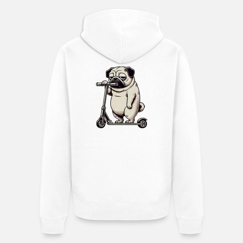 Drôle Pug Scooter Trottinette Kickroller - Veste à capuche bio Premium Unisexe - blanc