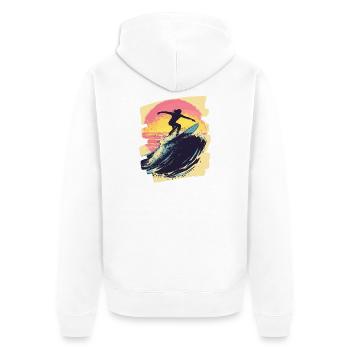 Surfer Surfen Surfbrett Surfing - Unisex Premium Bio Zip Hoodie - Weiß - Hinten - Thijin (182cm)