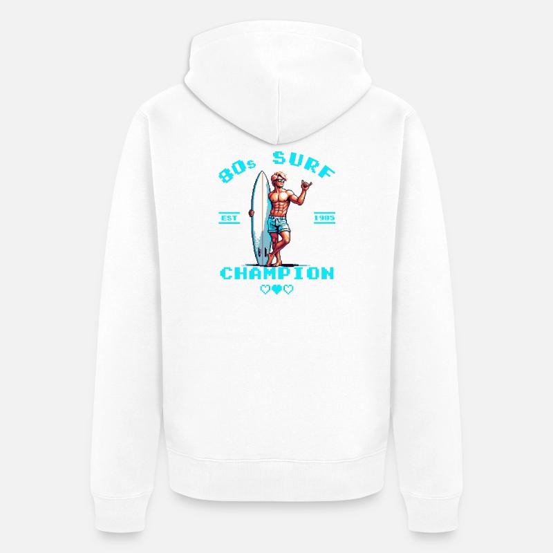 Pixel rétro 80e champion de surf - Veste à capuche bio Premium Unisexe - blanc