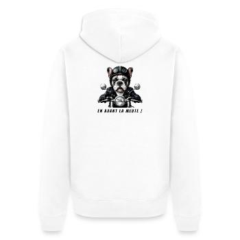Bouledogue Motard : En Avant la Meute ! - Veste à capuche bio Premium Unisexe - blanc - Dos - Thijin (182cm)
