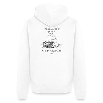 I think, therefore i am Schaf für Handarbeitsfans - Unisex Premium Bio Zip Hoodie - Weiß - Hinten - Thijin (182cm)