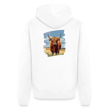 Schottisches Hochlandrind - Unisex Premium Bio Zip Hoodie - Weiß - Hinten - Thijin (182cm)