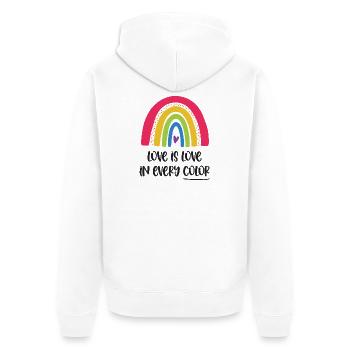 Mois de la fierté LGBTQ - L’amour, c’est l’amour dans toutes les couleurs - Veste à capuche bio Premium Unisexe - blanc - Dos - Thijin (182cm)