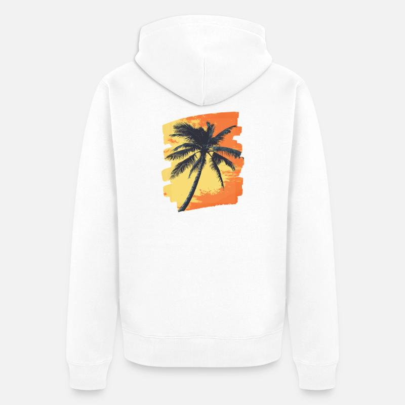palmier coucher de soleil été - Veste à capuche bio Premium Unisexe - blanc