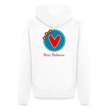 GELIEBTE. MEISTER. VIELEN DANK. DANKE HERRIN. GESCHENK. - Unisex Premium Bio Zip Hoodie - Weiß - Hinten - Thijin (182cm)