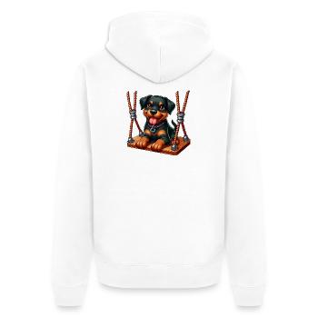 Chiot Rottweiler joyeux sur la balançoire - Veste à capuche bio Premium Unisexe - blanc - Dos - Thijin (182cm)