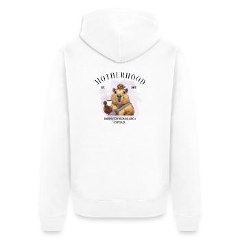 Motherhood 2025 Raising Tiny Human Like a Capybara - Unisex Premium Bio Zip Hoodie - Weiß - Hinten - Thijin (182cm)