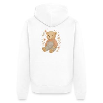 Süßer Boho Teddybär mit Blumen – Baby Design - Unisex Premium Bio Zip Hoodie - Weiß - Hinten - Thijin (182cm)