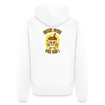 KOFFEIN POWER ÜBER 9000! - Kawaii-Manga-Humor - Unisex Premium Bio Zip Hoodie - Weiß - Hinten - Thijin (182cm)