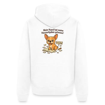 Hund hat Hausaufgaben gefressen – Fawn Chihuahua - Unisex Premium Bio Zip Hoodie - Weiß - Hinten - Thijin (182cm)