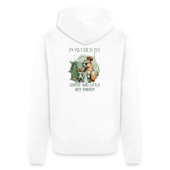 Boy Mom – Calm Energy | Gentle Motherhood - Unisex Premium Bio Zip Hoodie - Weiß - Hinten - Thijin (182cm)