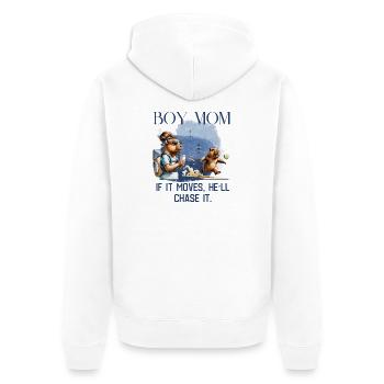 Boy Mom – If It Moves, He'll Chase It - Unisex Premium Organic Zip Hoodie - white - Back - Thijin (182cm)