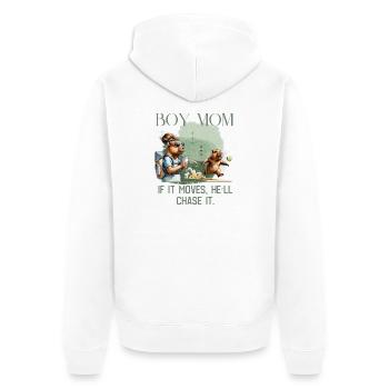 Boy Mom – If It Moves, He'll Chase It - Unisex Premium Organic Zip Hoodie - white - Back - Thijin (182cm)