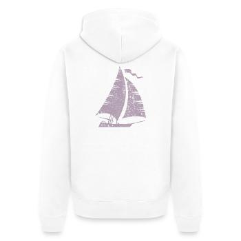 Silhouette de voilier minimaliste grunge - Veste à capuche bio Premium Unisexe - blanc - Dos - Thijin (182cm)