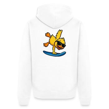 Cool duck surfer on the beach for kids water sports - Unisex Premium Organic Zip Hoodie - white - Back - Thijin (182cm)