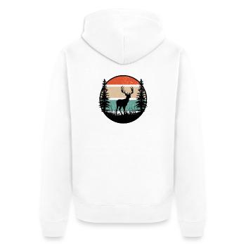 Deer Retro Silhouette in Nature - Unisex Premium Organic Zip Hoodie - white - Back - Thijin (182cm)