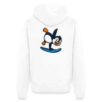 Cooler Pinguin Surfer Wassersport Sommer Cartoon - Unisex Premium Bio Zip Hoodie - Weiß - Hinten - Thijin (182cm)