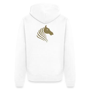 Portrait minimaliste de silhouette de tête de cheval - Veste à capuche bio Premium Unisexe - blanc - Dos - Thijin (182cm)