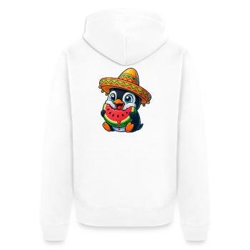Fröhlicher Pinguin mit Melone Sombrero Sommer Spaß - Unisex Premium Bio Zip Hoodie - Weiß - Hinten - Thijin (182cm)