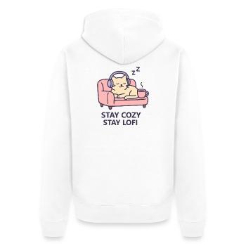 Lofi Cat Hoodie – Stay Cozy Stay Lofi Vibes - Unisex Premium Bio Zip Hoodie - Weiß - Hinten - Thijin (182cm)