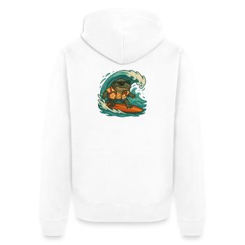 Cartoon Surfer Tier Fossil Urzeit Amphibie Wasser - Unisex Premium Bio Zip Hoodie - Weiß - Hinten - Thijin (182cm)