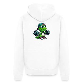 Cooler T-Rex Hantel Gewichtheber Fitness Cartoon - Unisex Premium Bio Zip Hoodie - Weiß - Hinten - Thijin (182cm)