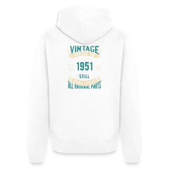 Vintage 1951 Made In Still Going Strong - Unisex Premium Organic Zip Hoodie - white - Back - Thijin (182cm)