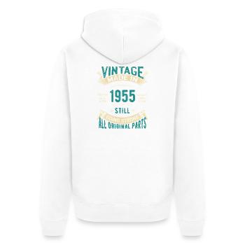 Vintage 1955 Classic Text Design - Unisex Premium Organic Zip Hoodie - white - Back - Thijin (182cm)