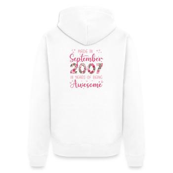 September 2007 18. Geburtstag der Mädchen - Unisex Premium Bio Zip Hoodie - Weiß - Hinten - Thijin (182cm)