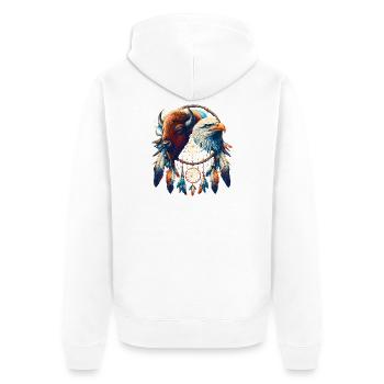 Falcon and Ethereal Buffalo Mandala - Unisex Premium Organic Zip Hoodie - white - Back - Thijin (182cm)