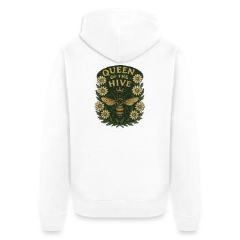 Queen of the Hive Floral Badge - Unisex Premium Organic Zip Hoodie - white - Back - Thijin (182cm)